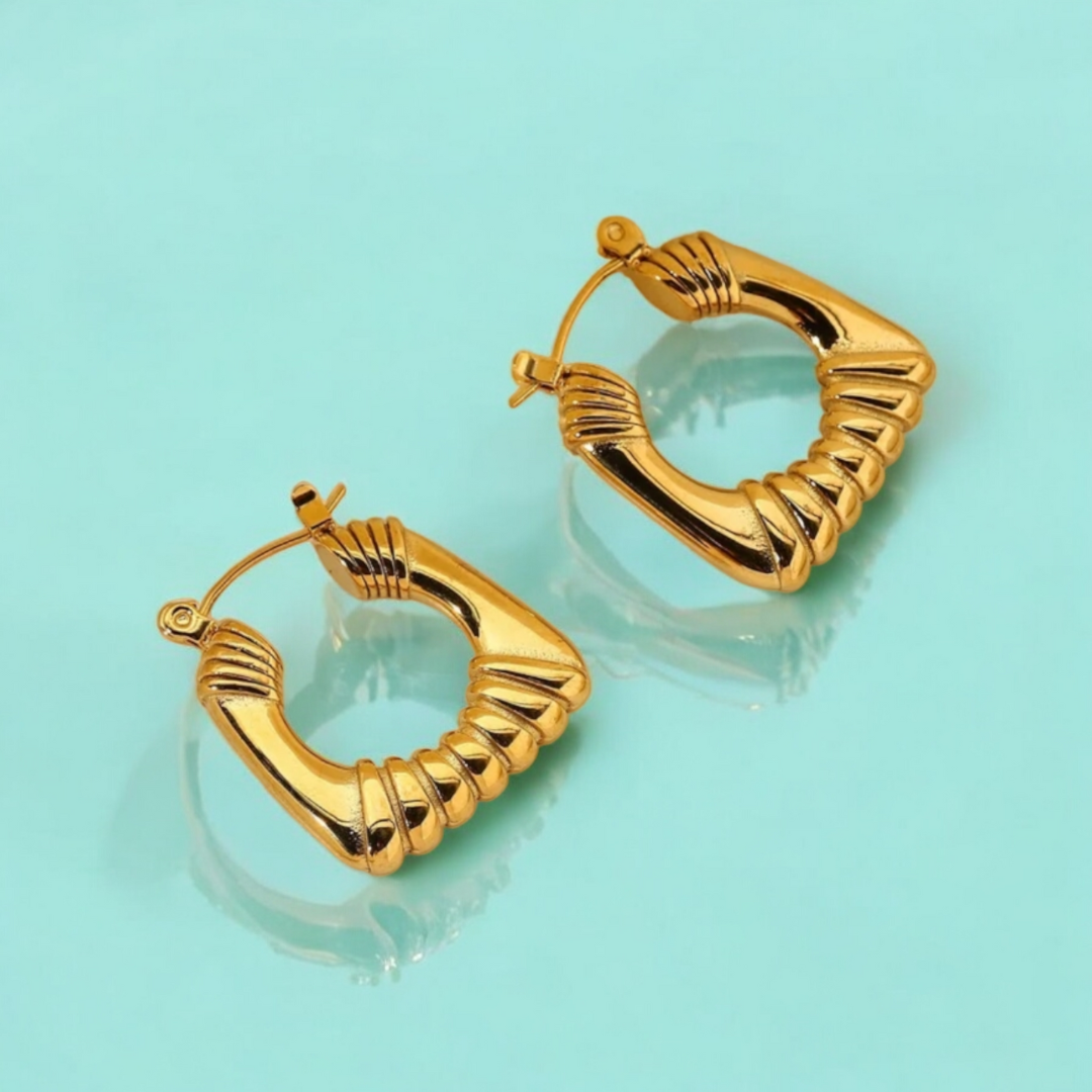 Nadine | Gold Plated Square Bamboo Hoop Earrings
