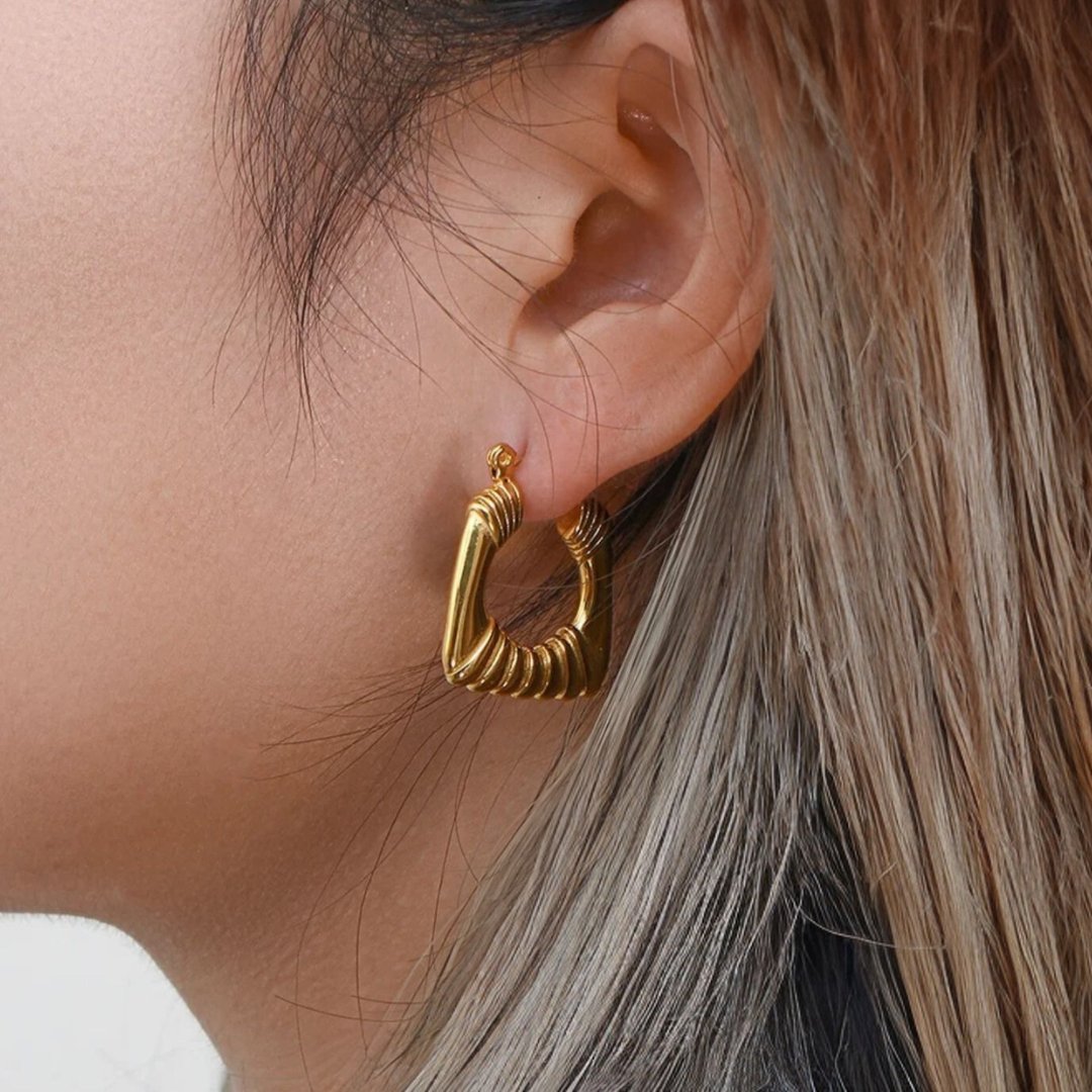 Nadine | Gold Plated Square Bamboo Hoop Earrings