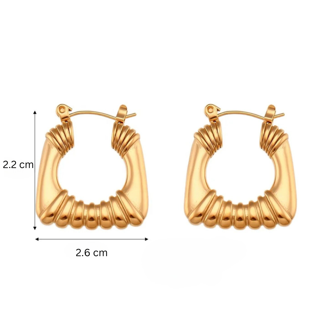 Nadine | 18K Gold Plated Square Bamboo Hoop Waterproof Earrings