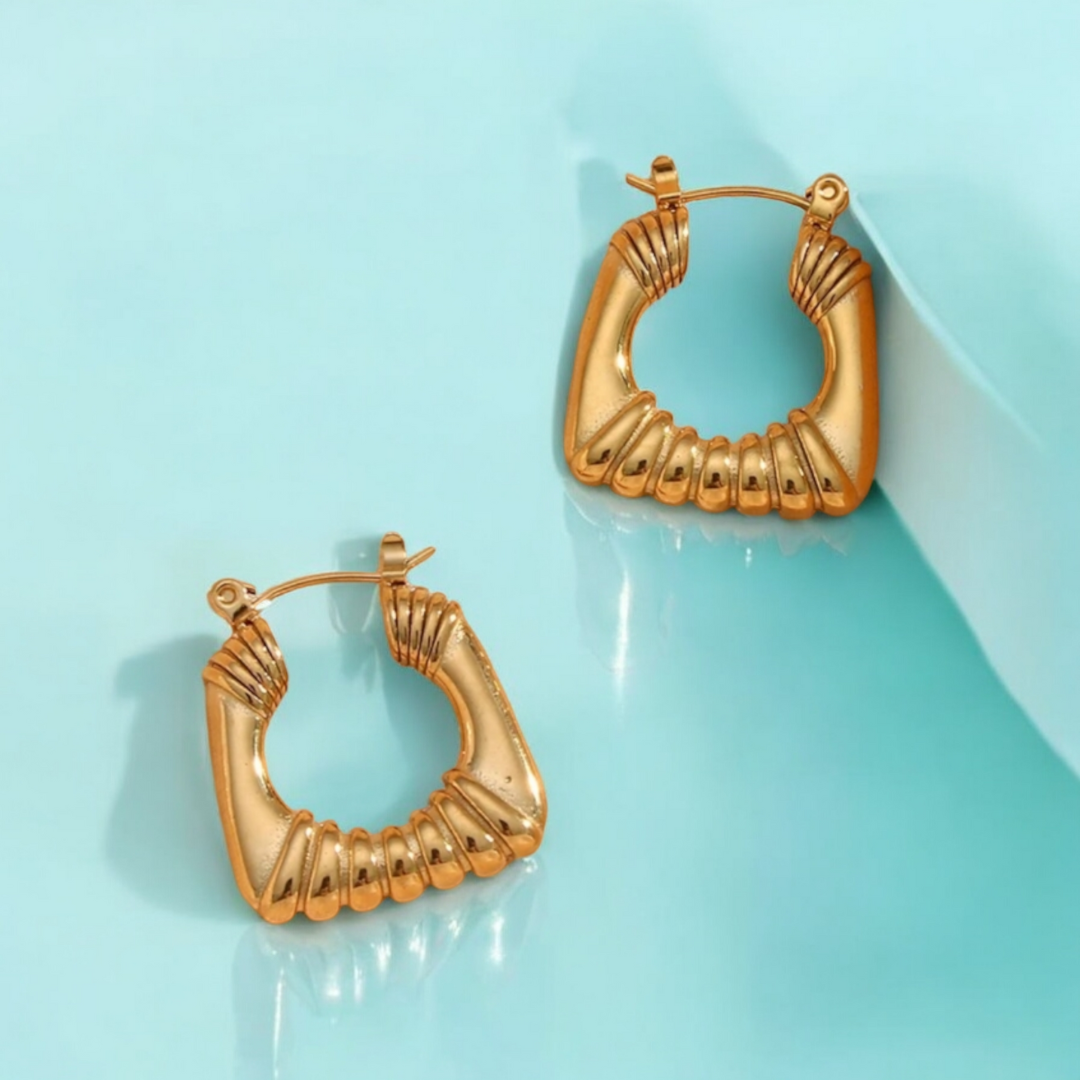 Nadine | Gold Plated Square Bamboo Hoop Earrings