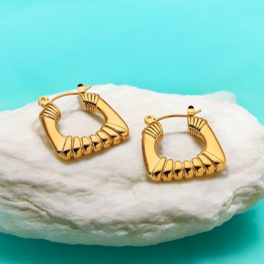 Nadine | Gold Plated Square Bamboo Hoop Earrings