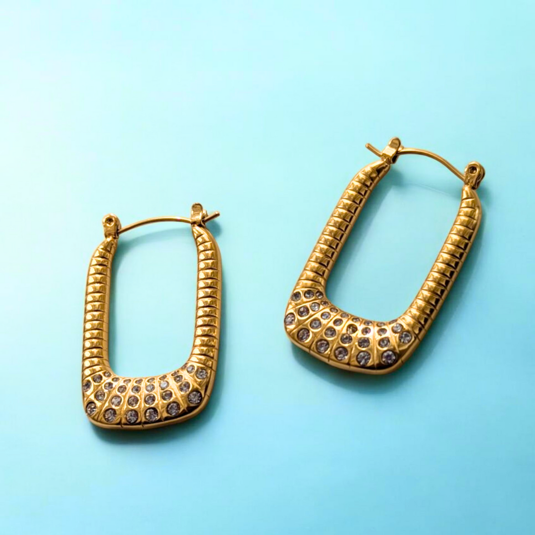 Savannah | Gold-Plated Rectangular Square Large Hoop Earrings with Zircons