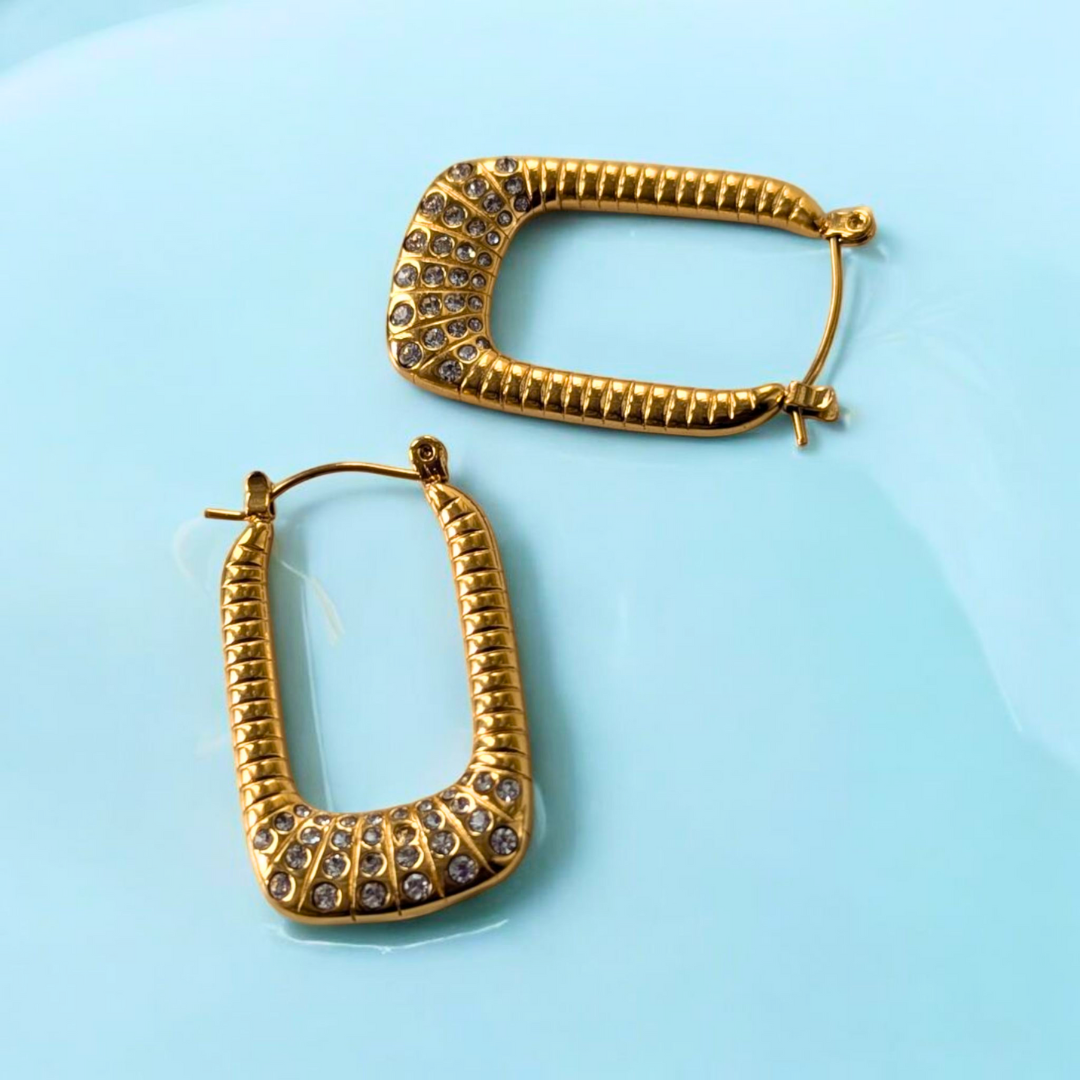 Savannah | Gold-Plated Rectangular Square Large Hoop Earrings with Zircons