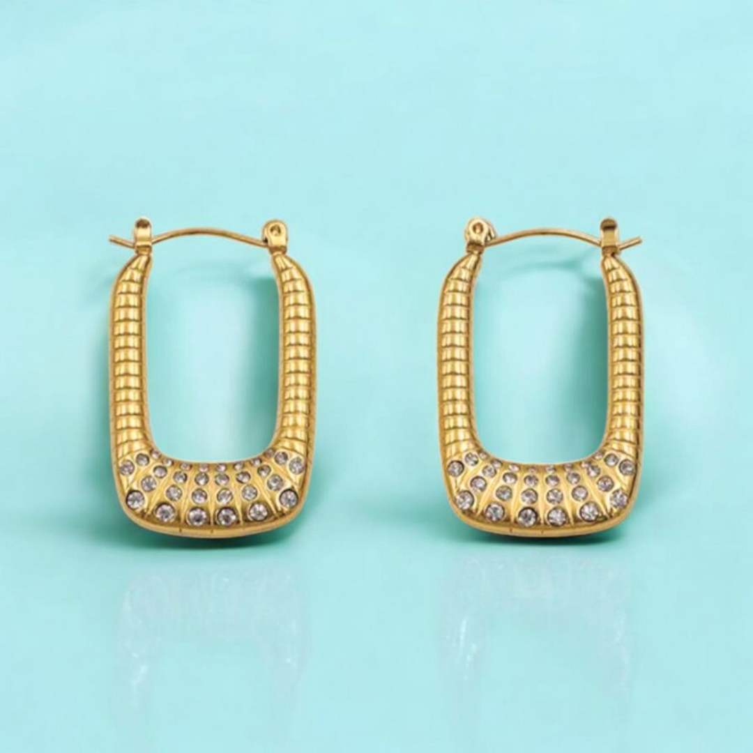 Savannah | Gold-Plated Rectangular Square Large Hoop Earrings with Zircons