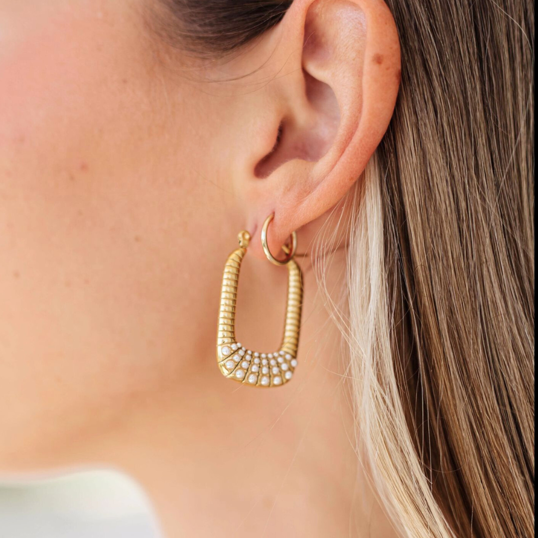 Savannah | Gold-Plated Rectangular Square Large Hoop Earrings with Zircons