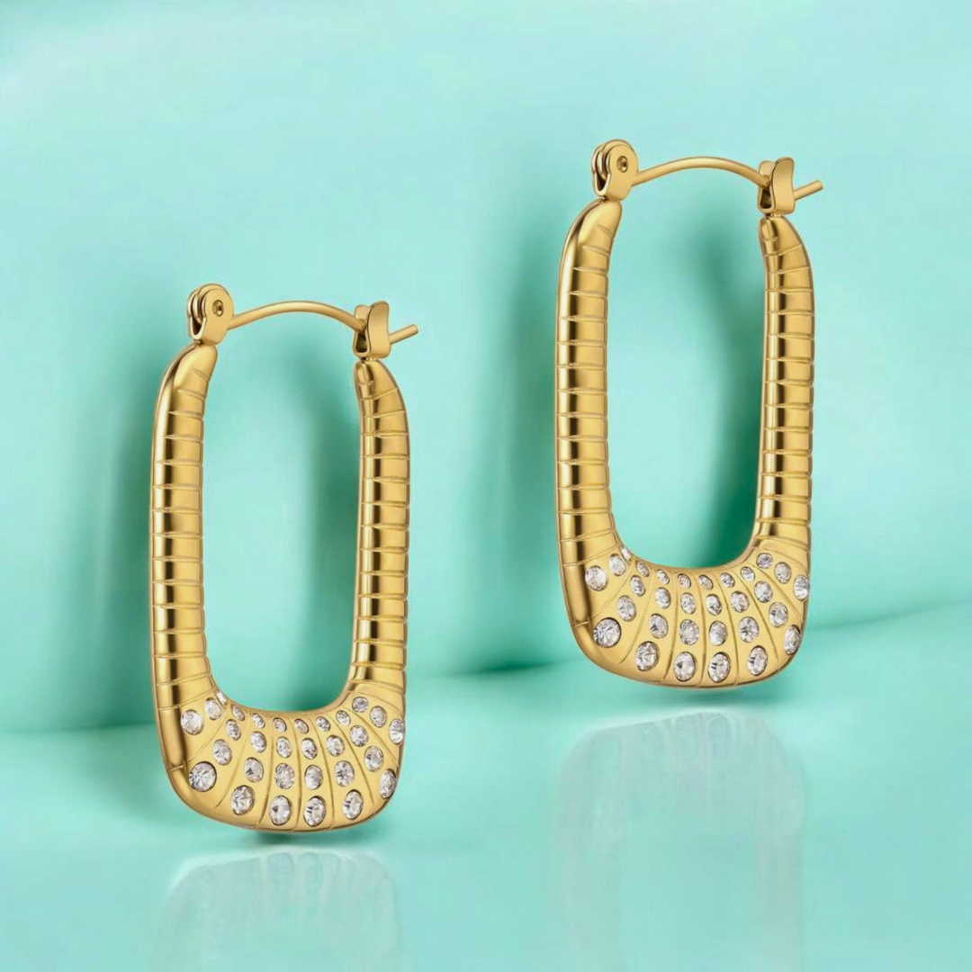 Savannah | Gold-Plated Rectangular Square Large Hoop Earrings with Zircons
