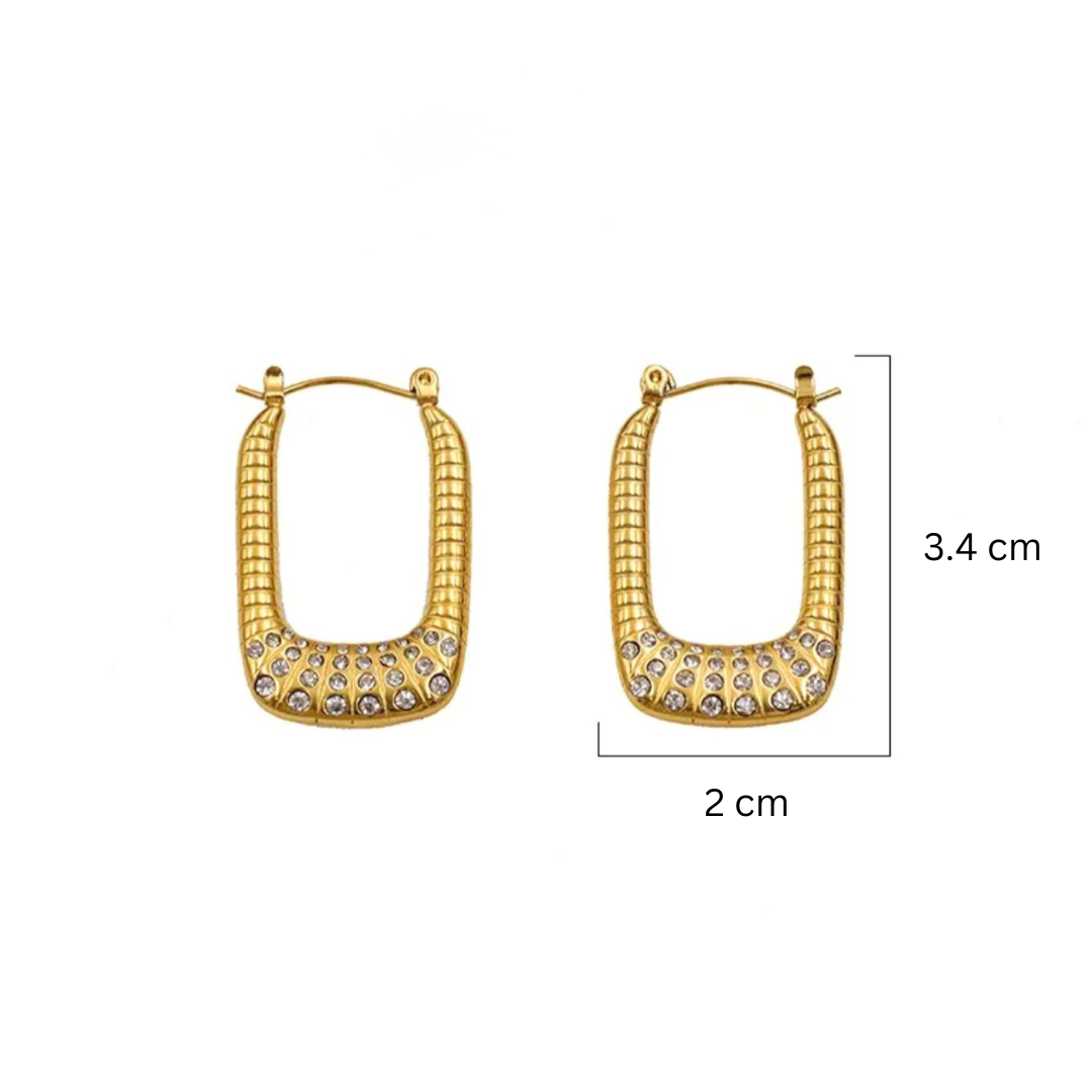 Savannah | Gold-Plated Rectangular Square Large Hoop Earrings with Zircons