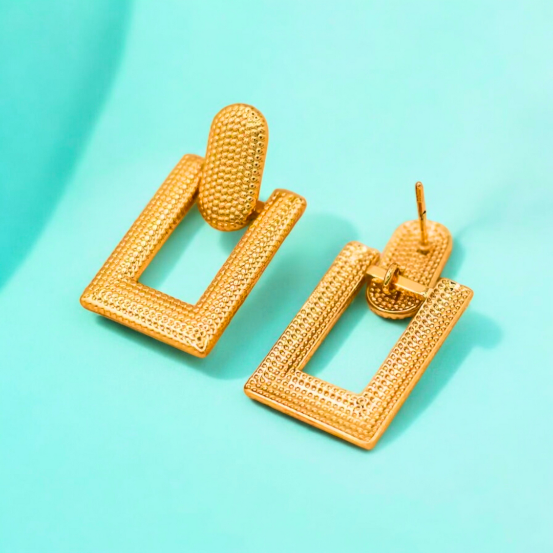 Dora | Gold-Plated Rectangular Drop Hanging Earrings