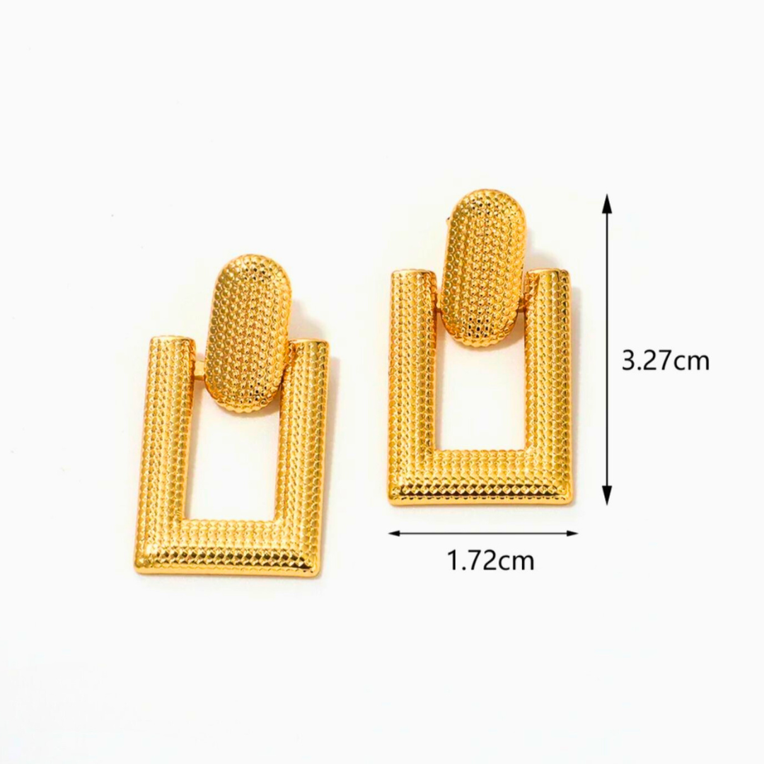 Dora | Gold-Plated Rectangular Drop Hanging Earrings