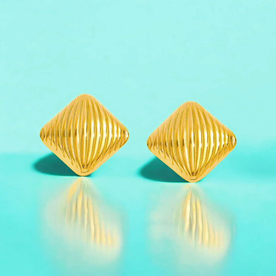 Orielle | Gold-Plated Vintage Ribbed Square Stud Earrings
