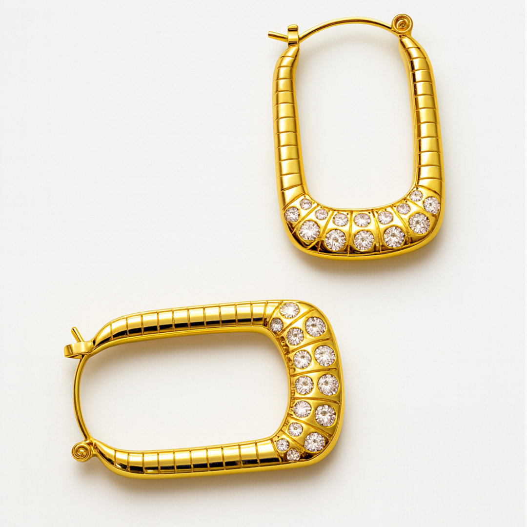 Savannah | 18K Gold-Plated Rectangular Square Large Hoop Waterproof Earrings with Zircons