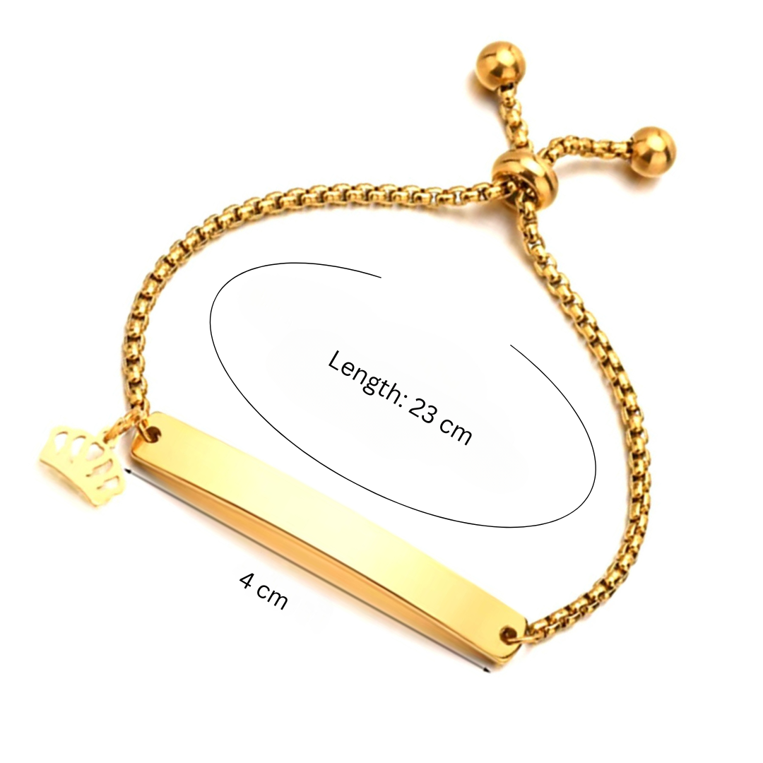 Camilia | Gold Plated Crown Charm Curved Strip Adjustable Bracelet