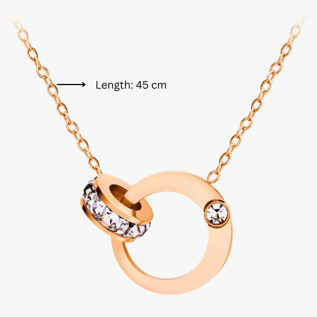 Lyra | Rose Gold (18k) Plated Double Interlocking Circles Pendant Waterproof Necklace with Zircons