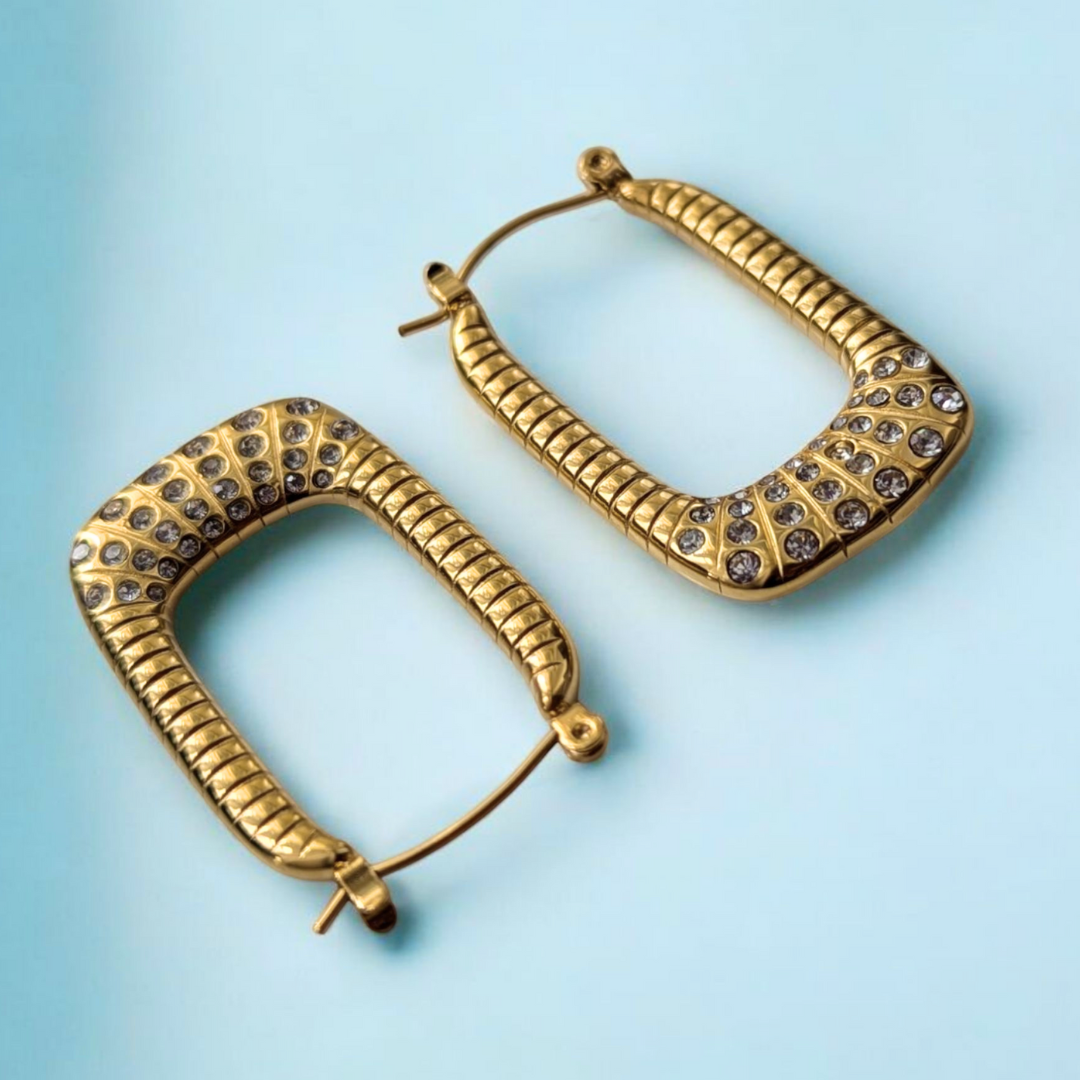 Savannah | Gold-Plated Rectangular Square Large Hoop Earrings with Zircons