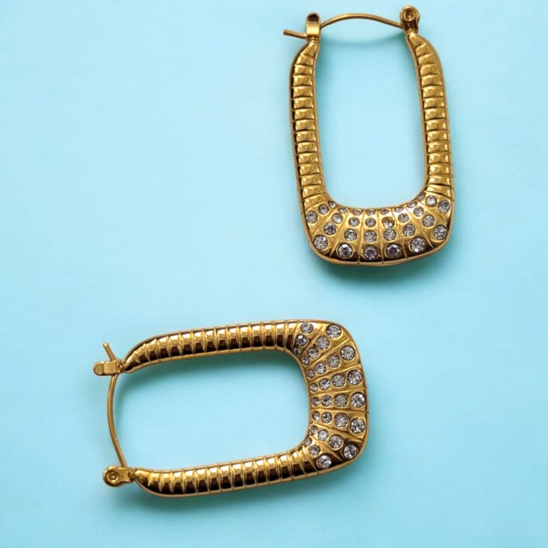 Savannah | Gold-Plated Rectangular Square Large Hoop Earrings with Zircons