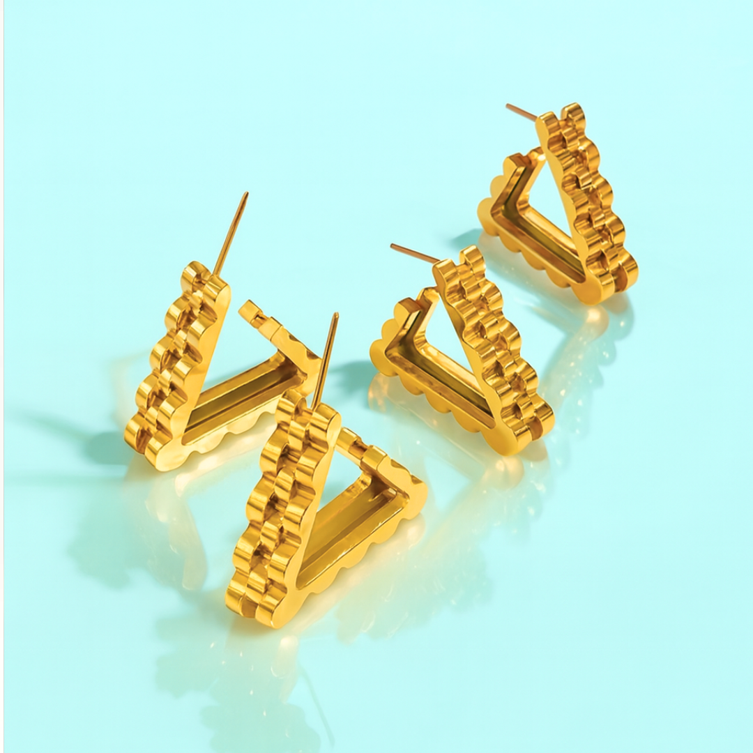 Livia | 18K Gold and Tri-Color Plated Triangle Geometric Waterproof Earrings