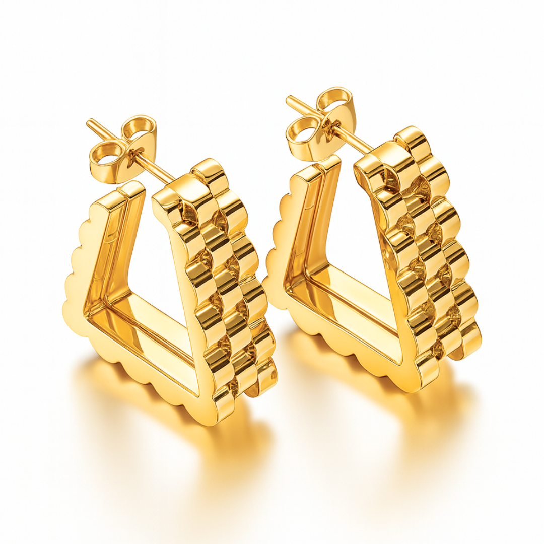 Livia | 18K Gold and Tri-Color Plated Triangle Geometric Waterproof Earrings