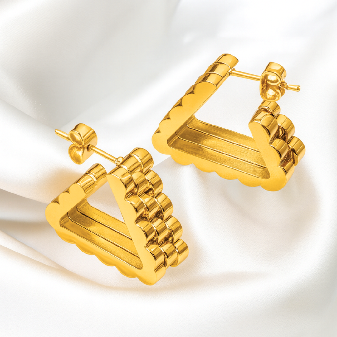Livia | 18K Gold and Tri-Color Plated Triangle Geometric Waterproof Earrings