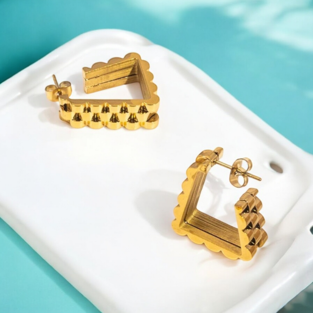 Livia | 18K Gold and Tri-Color Plated Triangle Geometric Waterproof Earrings