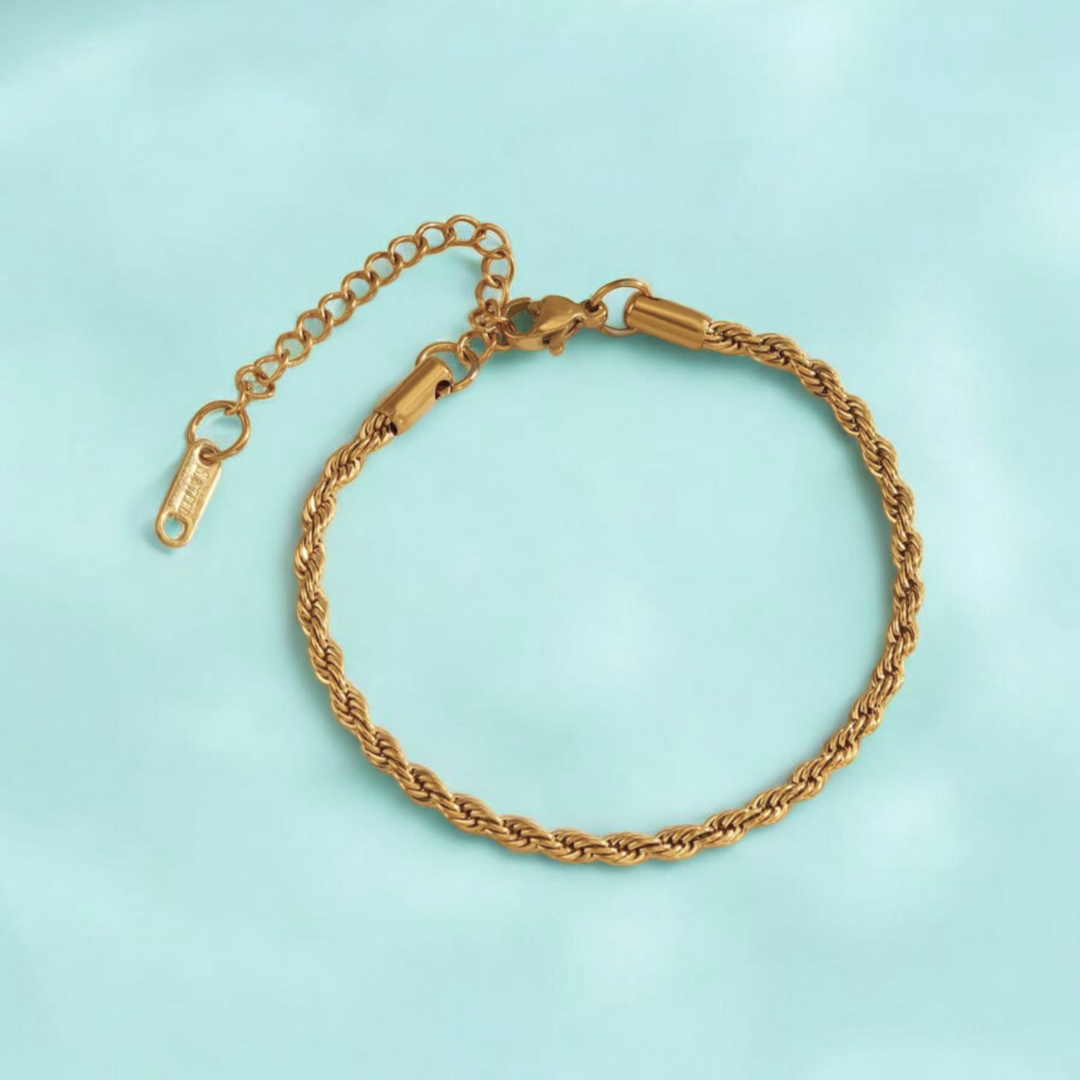 Simone | Gold (18K) Plated Twisted Rope Chain Waterproof Bracelet