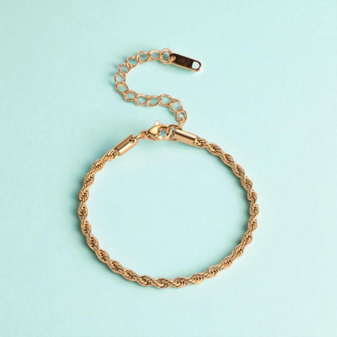 Simone | Gold (18K) Plated Twisted Rope Chain Waterproof Bracelet