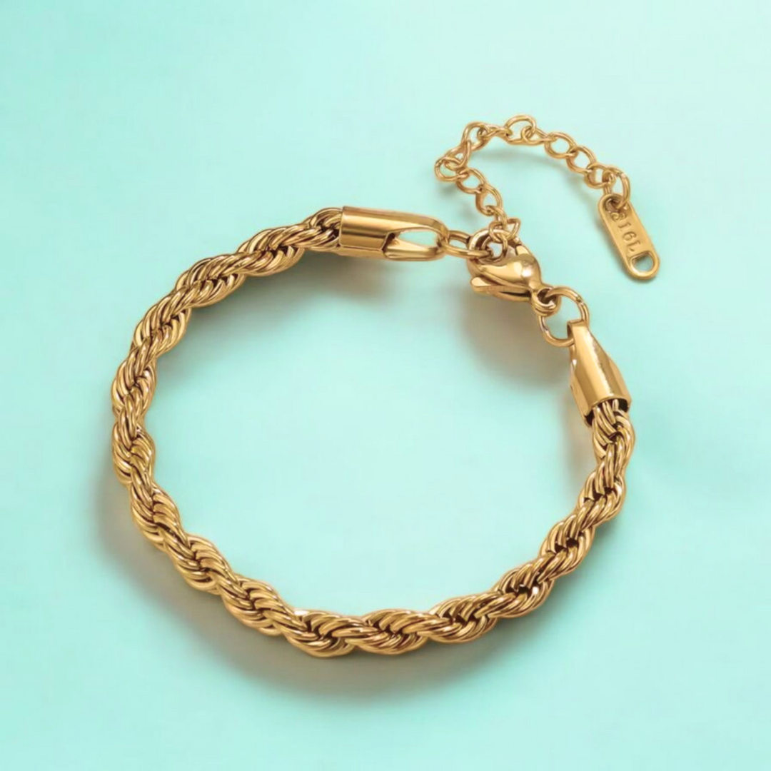Simone | Gold (18K) Plated Twisted Rope Chain Waterproof Bracelet