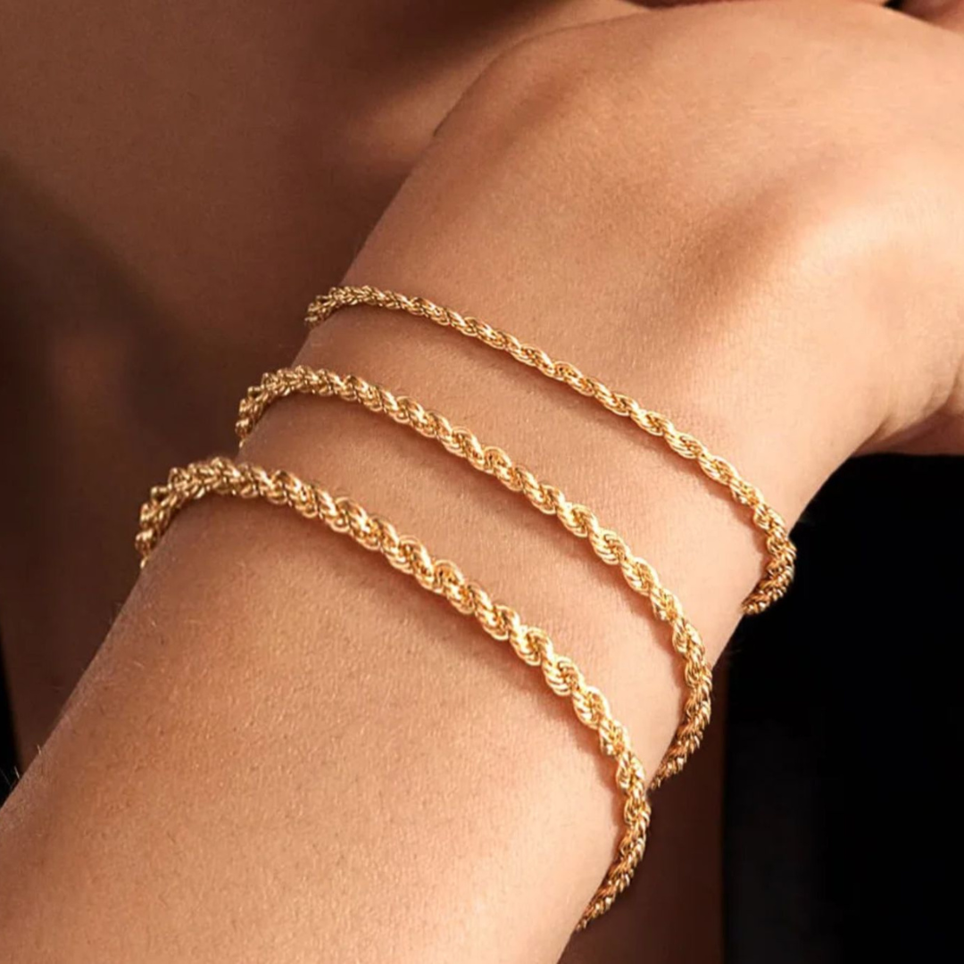 Simone | Gold (18K) Plated Twisted Rope Chain Waterproof Bracelet