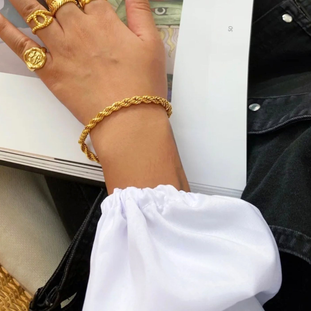 Simone | Gold (18K) Plated Twisted Rope Chain Waterproof Bracelet