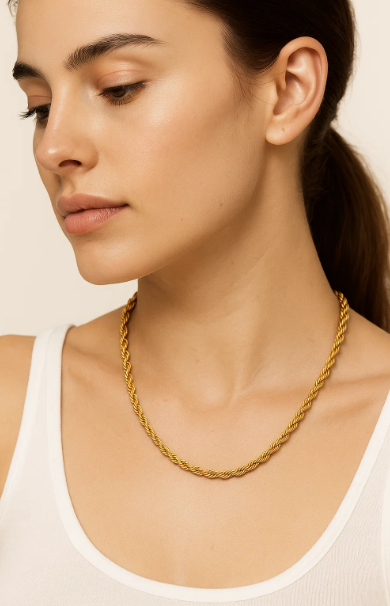 Nessa | Gold Plated Essential Twisted Rope Chain Necklace