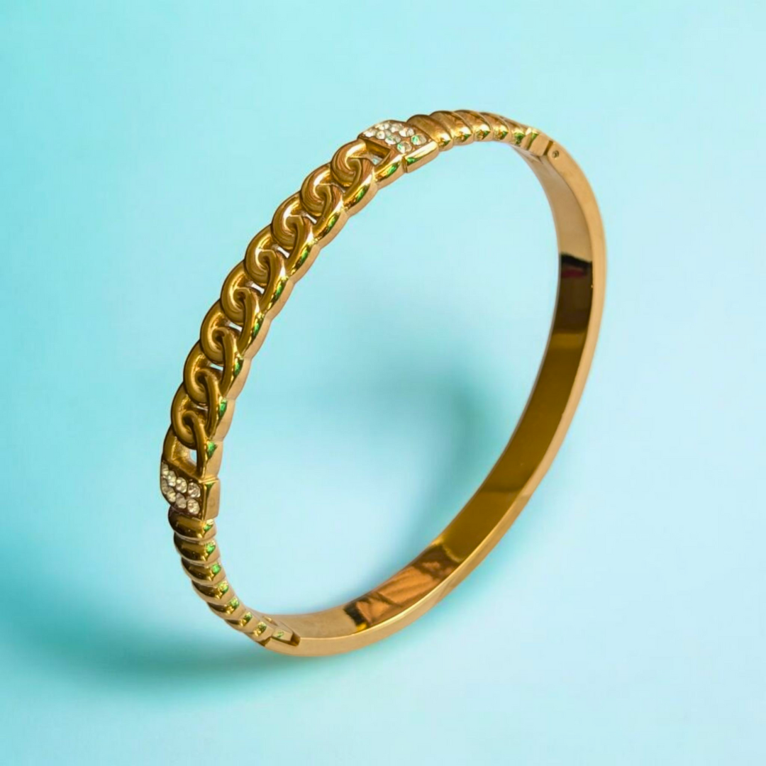 Deanna | Gold Plated Braided Inter-Linked Cuff Bangle Bracelet with Zircons