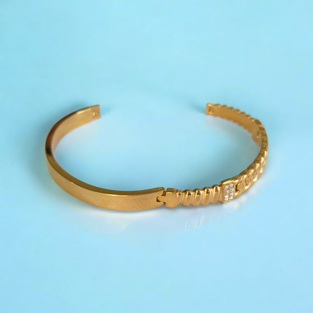 Deanna | Gold Plated Braided Inter-Linked Cuff Bangle Bracelet with Zircons