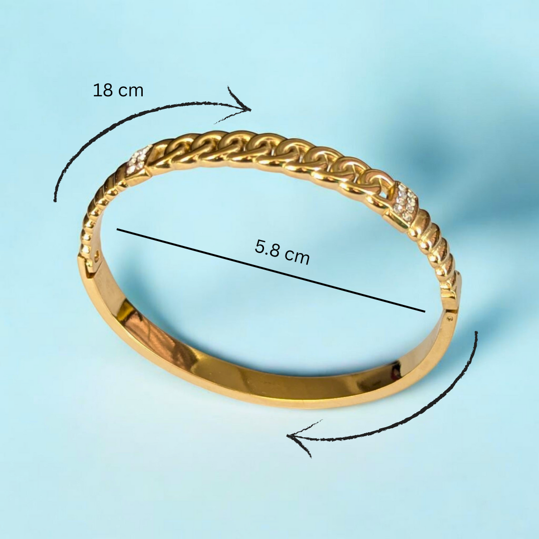 Deanna | Gold Plated Braided Inter-Linked Cuff Bangle Bracelet with Zircons