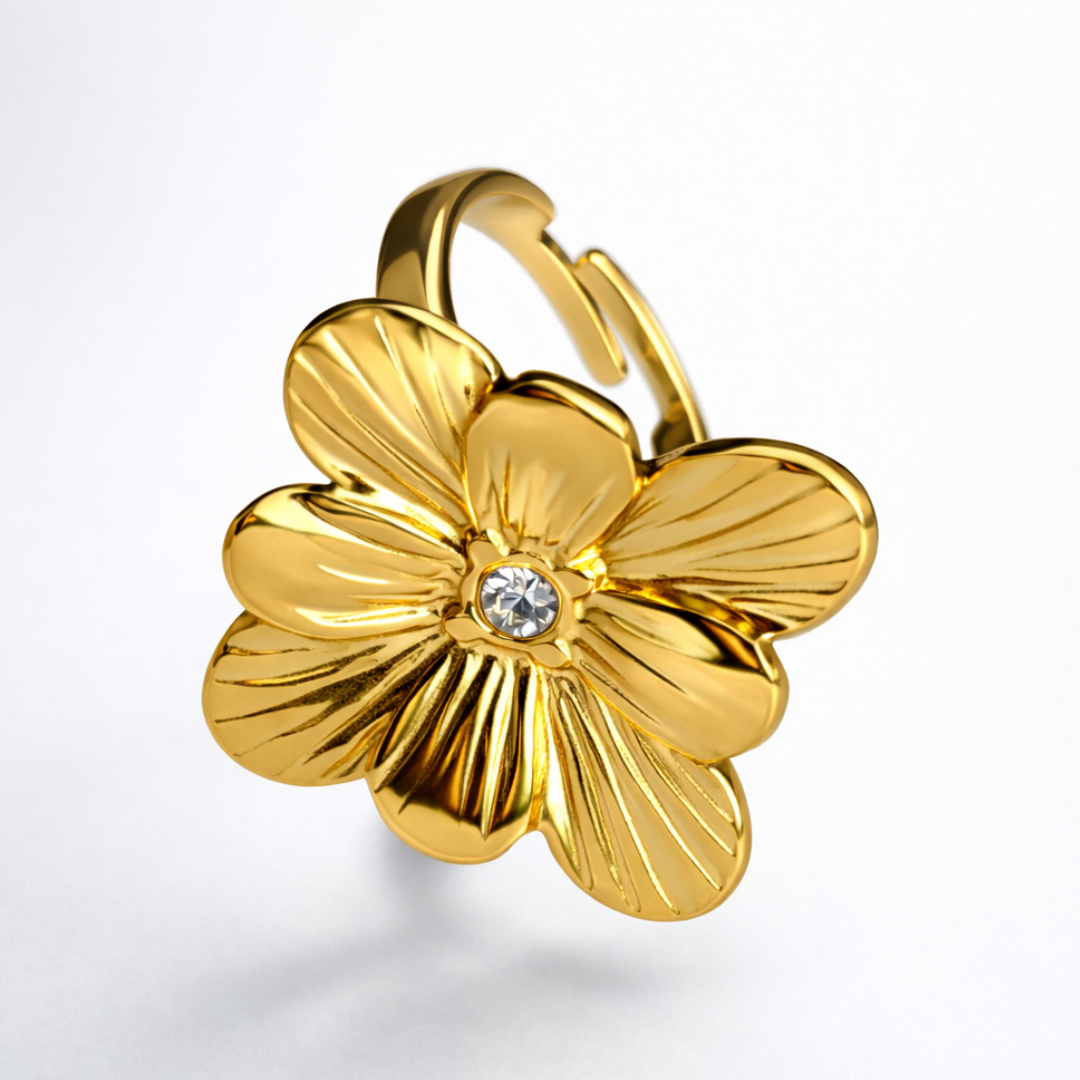 Gabriella | Gold-Plated Vintage Chunky Flower Floral Resizable Ring