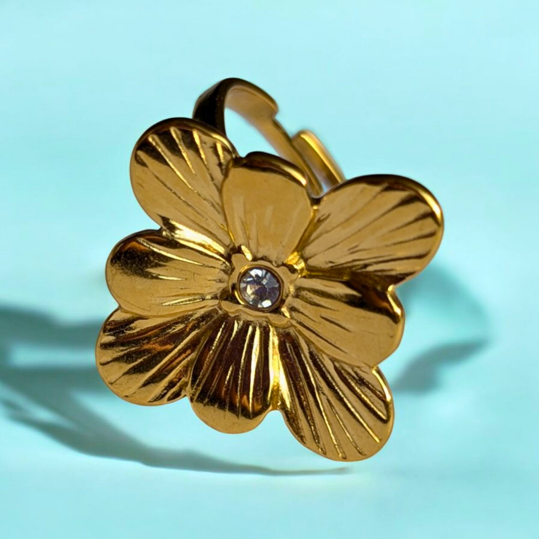 Gabriella | Gold-Plated Vintage Chunky Flower Floral Resizable Ring