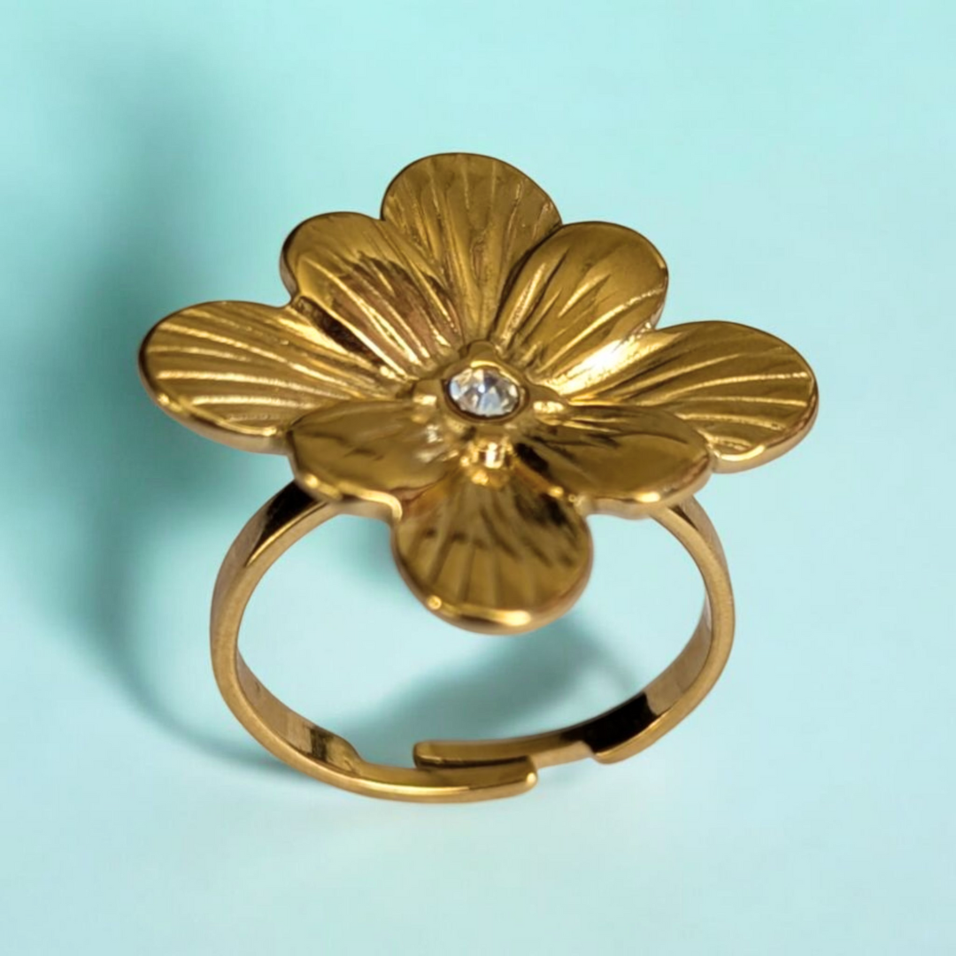 Gabriella | Gold-Plated Vintage Chunky Flower Floral Resizable Ring