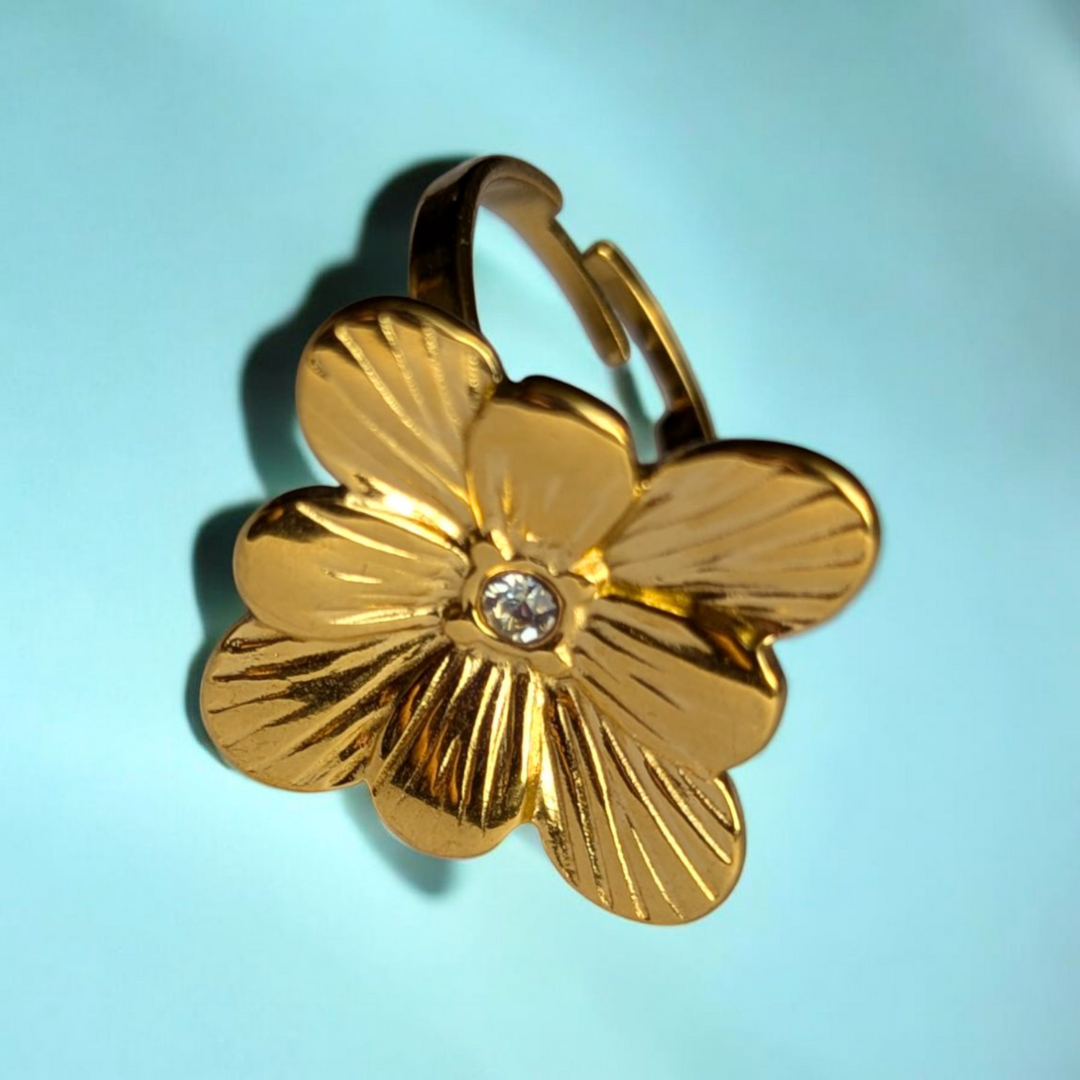 Gabriella | Gold-Plated Vintage Chunky Flower Floral Resizable Ring