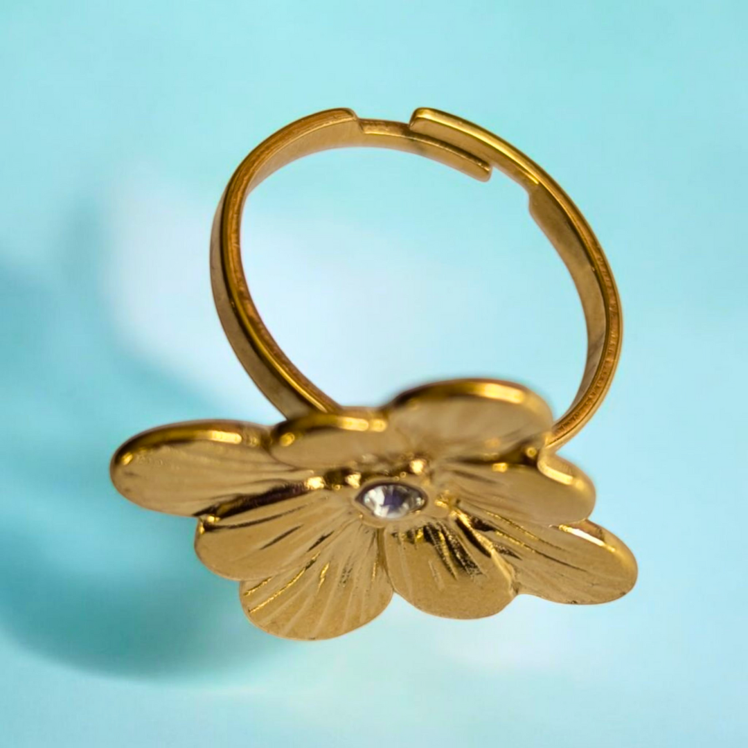 Gabriella | Gold-Plated Vintage Chunky Flower Floral Resizable Ring