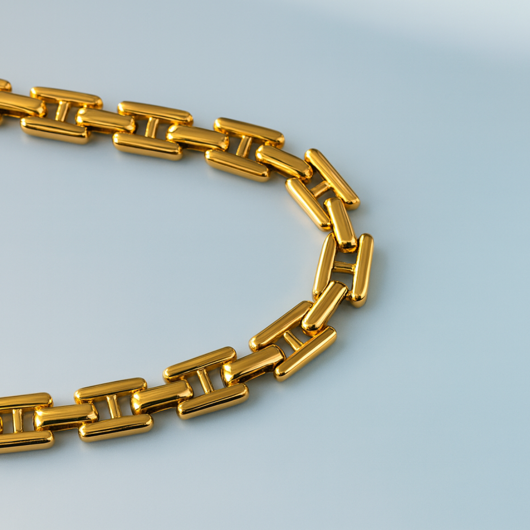 Beatrice | Gold (18K) Bar Link/Cuban Link Chunky Waterproof Chain Necklace