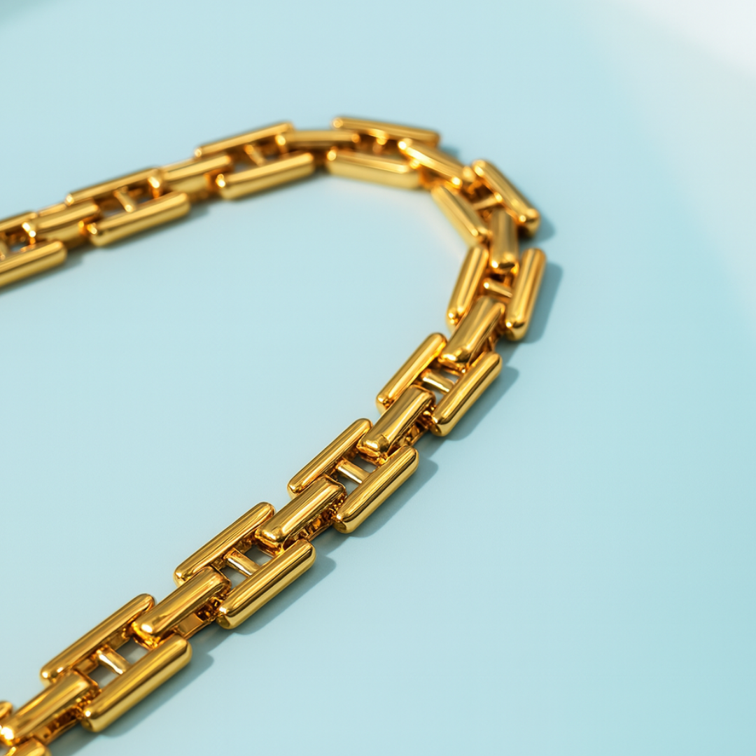 Beatrice | Gold (18K) Bar Link/Cuban Link Chunky Waterproof Chain Necklace