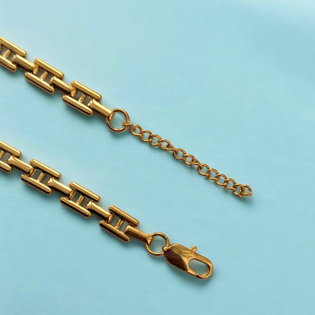 Beatrice | Gold (18K) Bar Link/Cuban Link Chunky Waterproof Chain Necklace