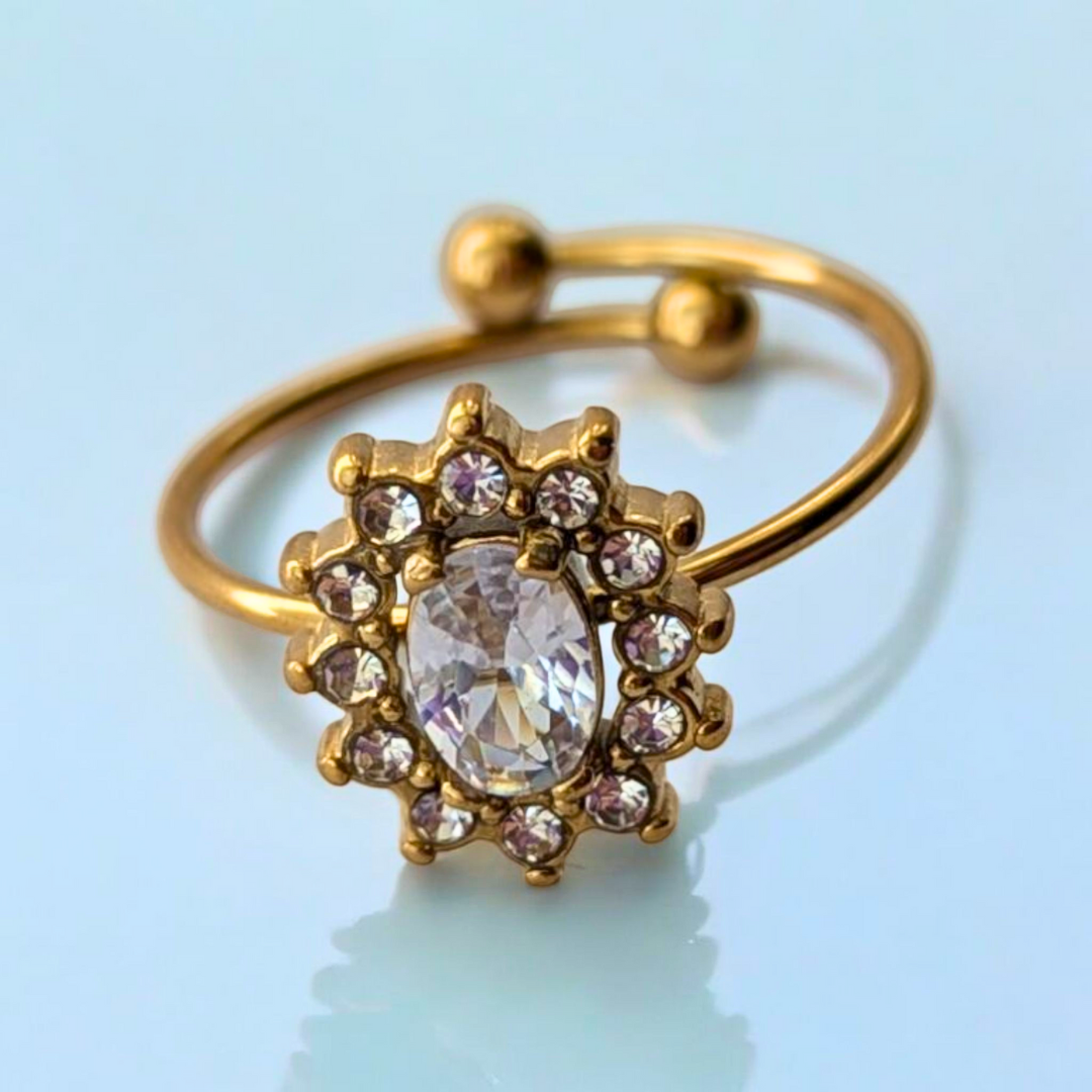 Brooke | Gold-Plated Pink and White Zircon Embedded Resizable Engagement Ring