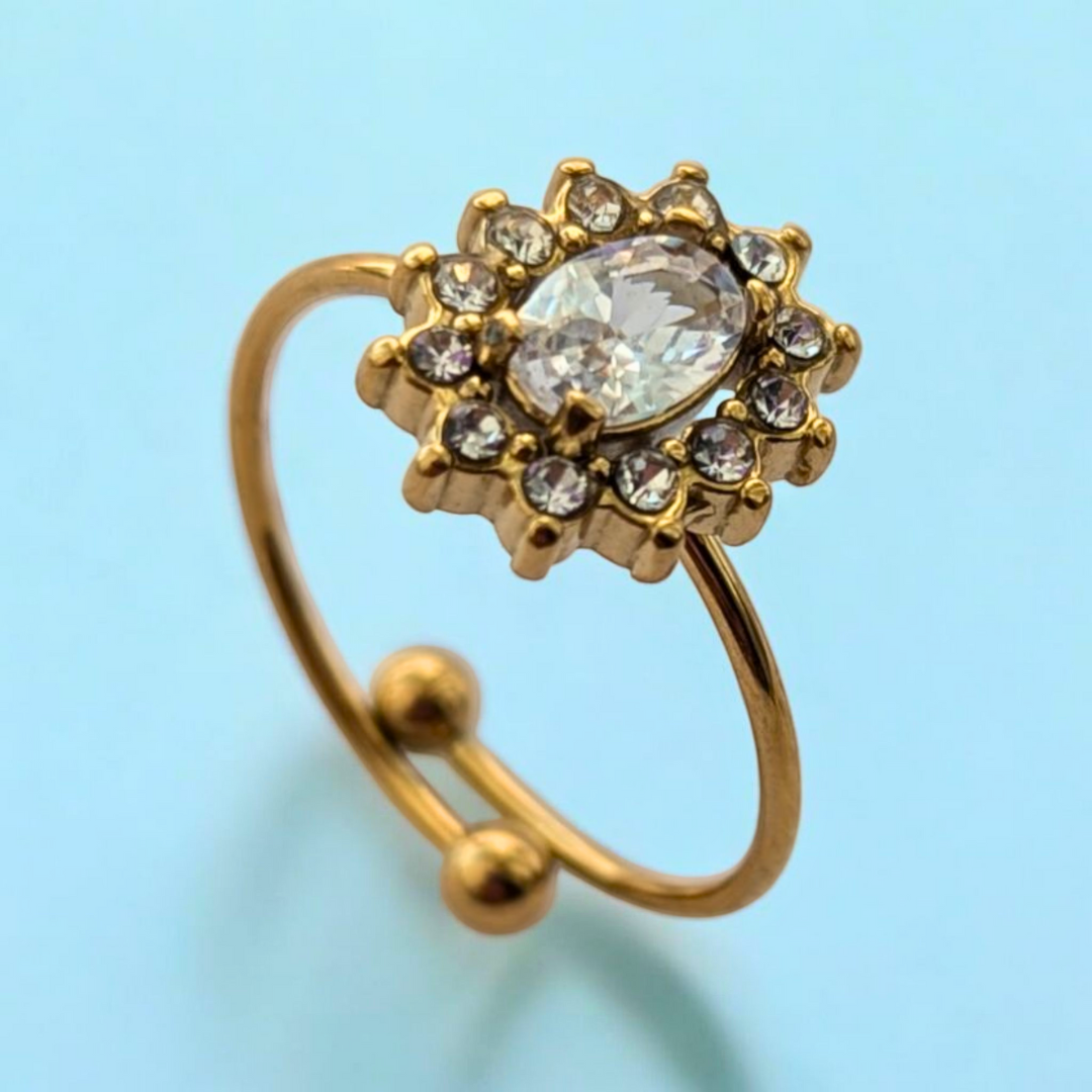 Brooke | Gold-Plated Pink and White Zircon Embedded Resizable Engagement Ring