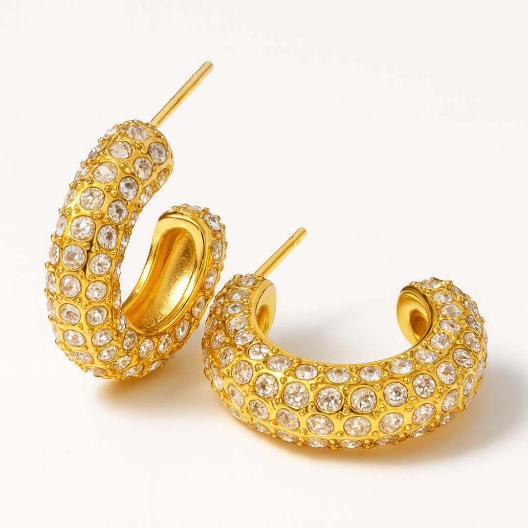 Brielle | Gold (18K) Plated C-Shaped Waterproof Hoop Earrings with Zircons