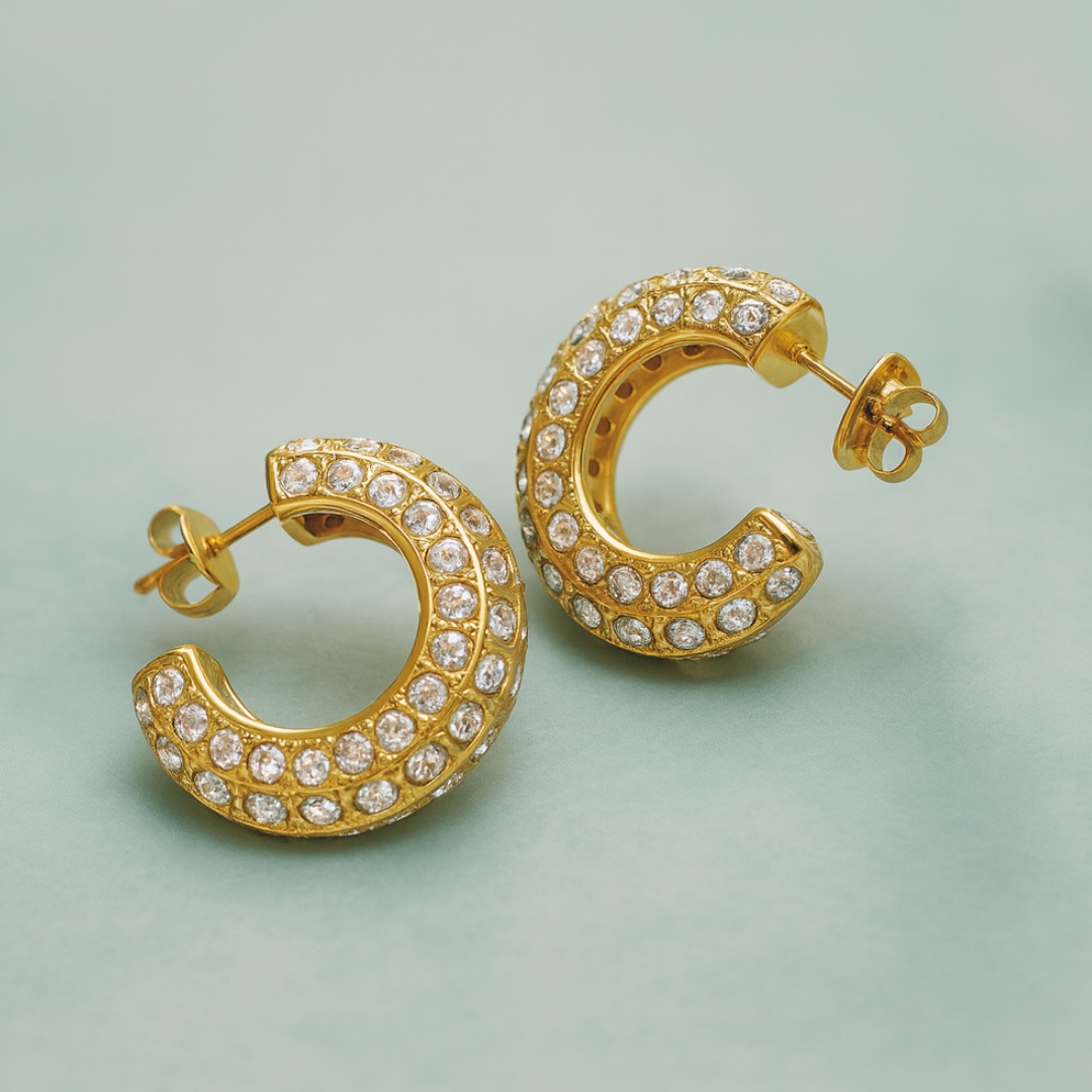 Brielle | Gold (18K) Plated C-Shaped Waterproof Hoop Earrings with Zircons