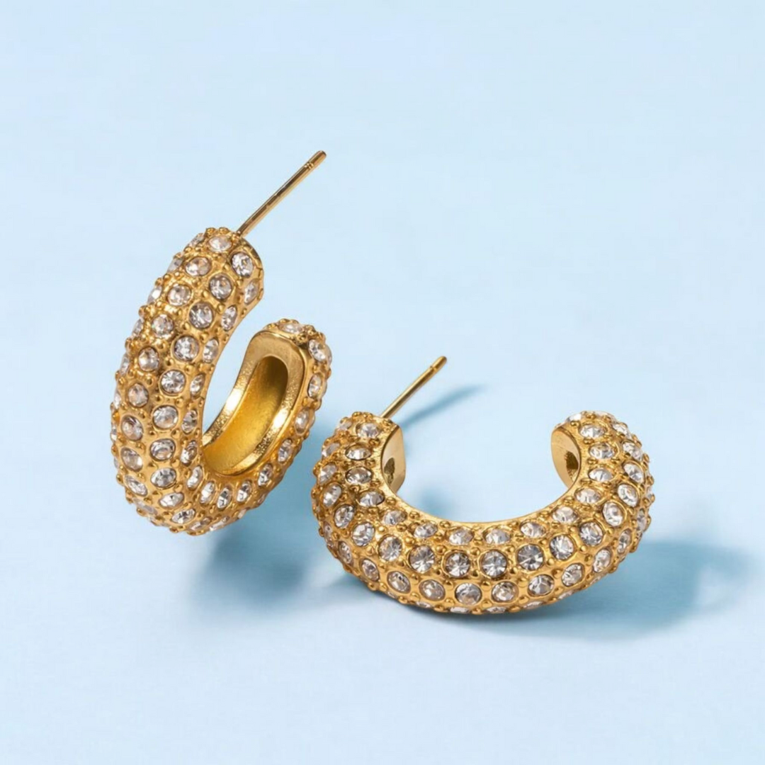 Brielle | Gold (18K) Plated C-Shaped Waterproof Hoop Earrings with Zircons