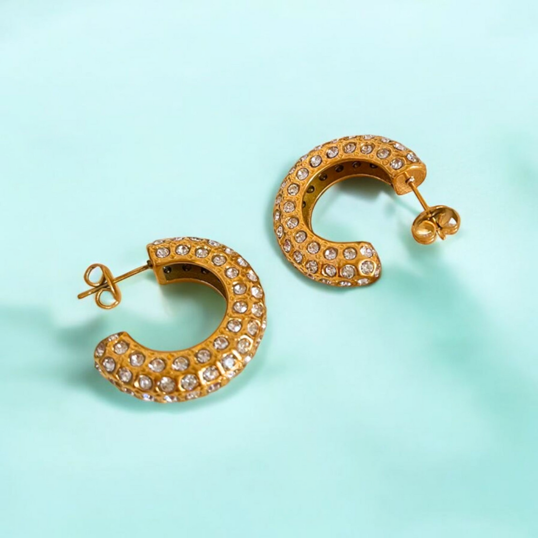 Brielle | Gold (18K) Plated C-Shaped Waterproof Hoop Earrings with Zircons