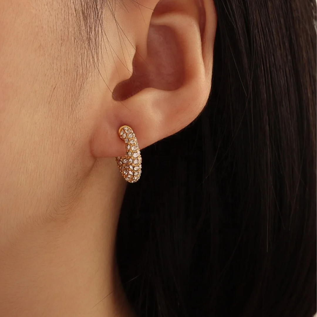 Brielle | Gold (18K) Plated C-Shaped Waterproof Hoop Earrings with Zircons