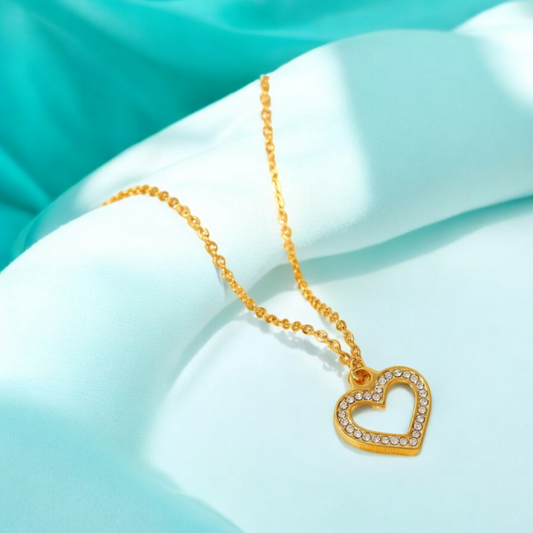Ella | Gold Plated Hollow Love Heart Pendant with Zircons Necklace