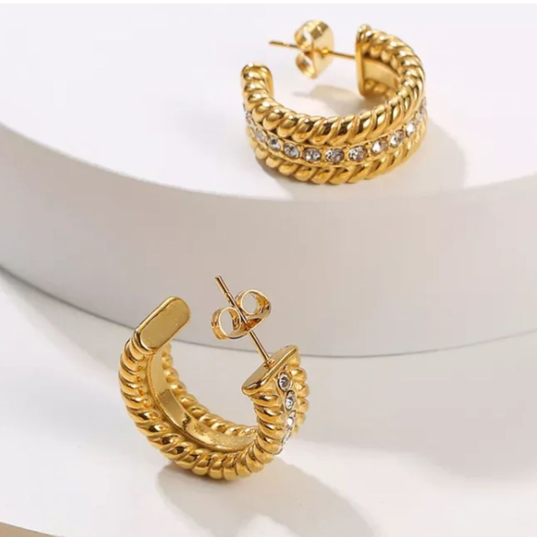 Mirra | Gold (18K) Plated C-Shaped Waterproof Hoop Earrings with Zircons