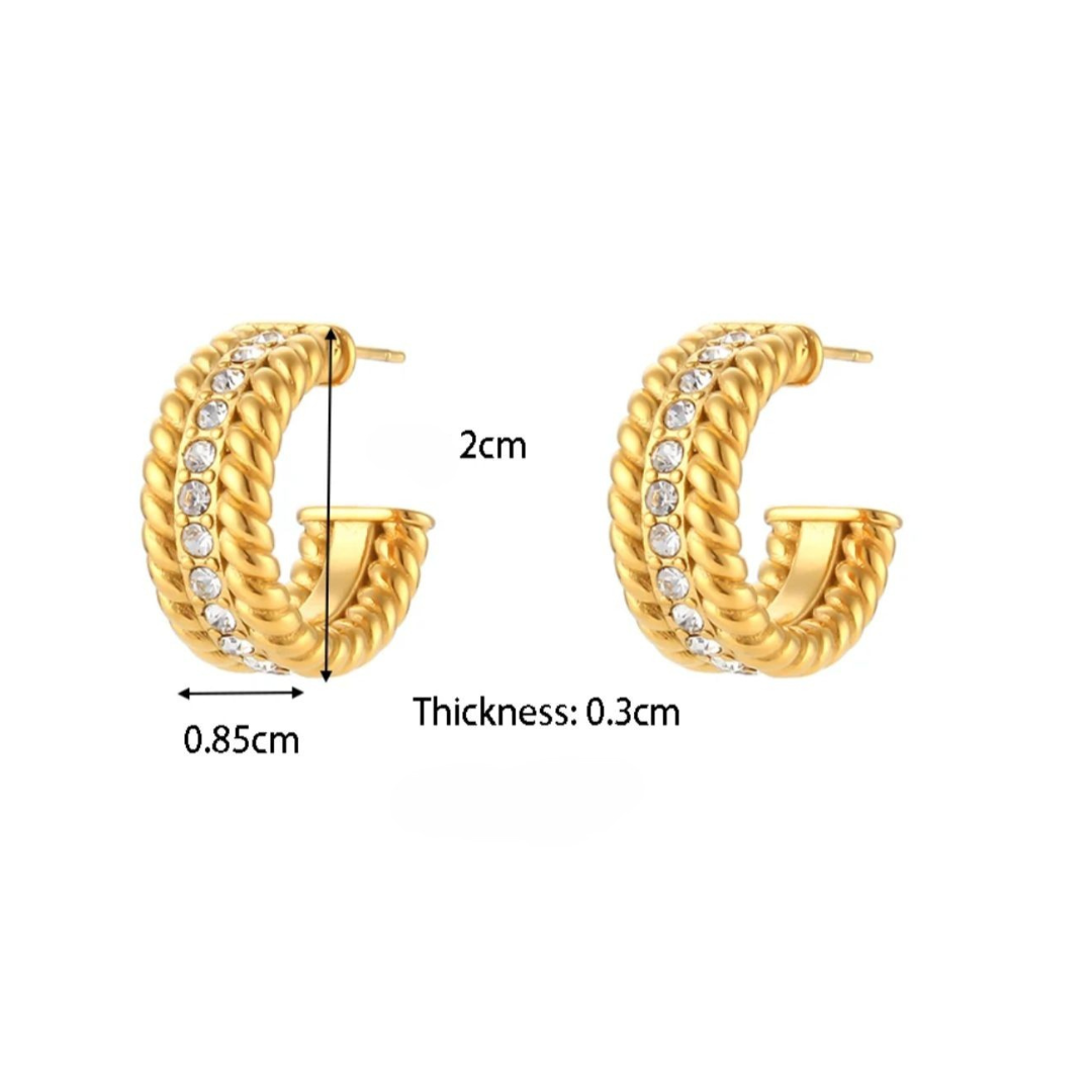 Mirra | Gold (18K) Plated C-Shaped Waterproof Hoop Earrings with Zircons
